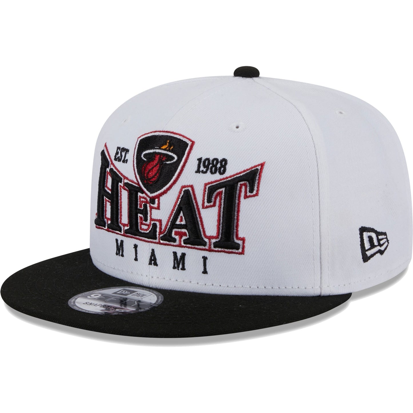 Miami Heat New Era Crest Stack 9FIFTY Snapback Hat - White/Black
