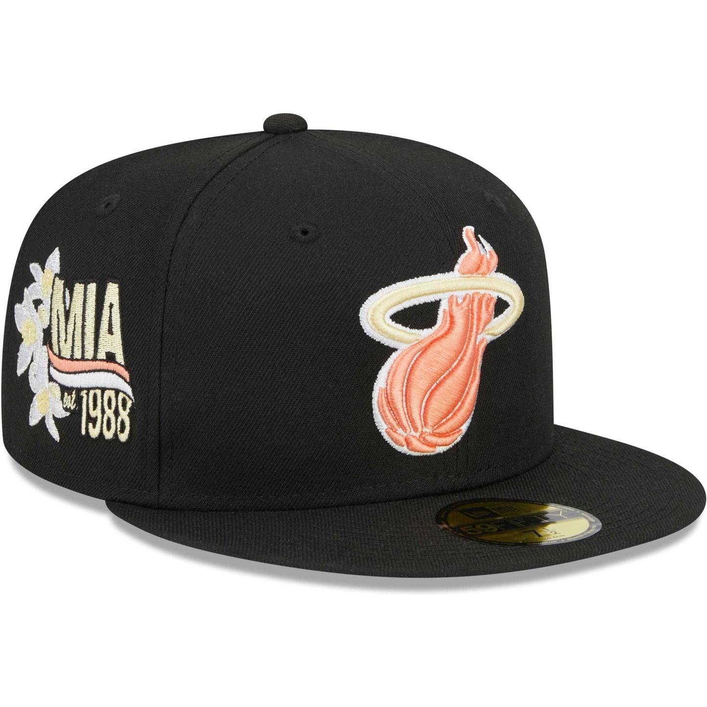 Miami Heat New Era Floral Side 59FIFTY Fitted Hat - Black