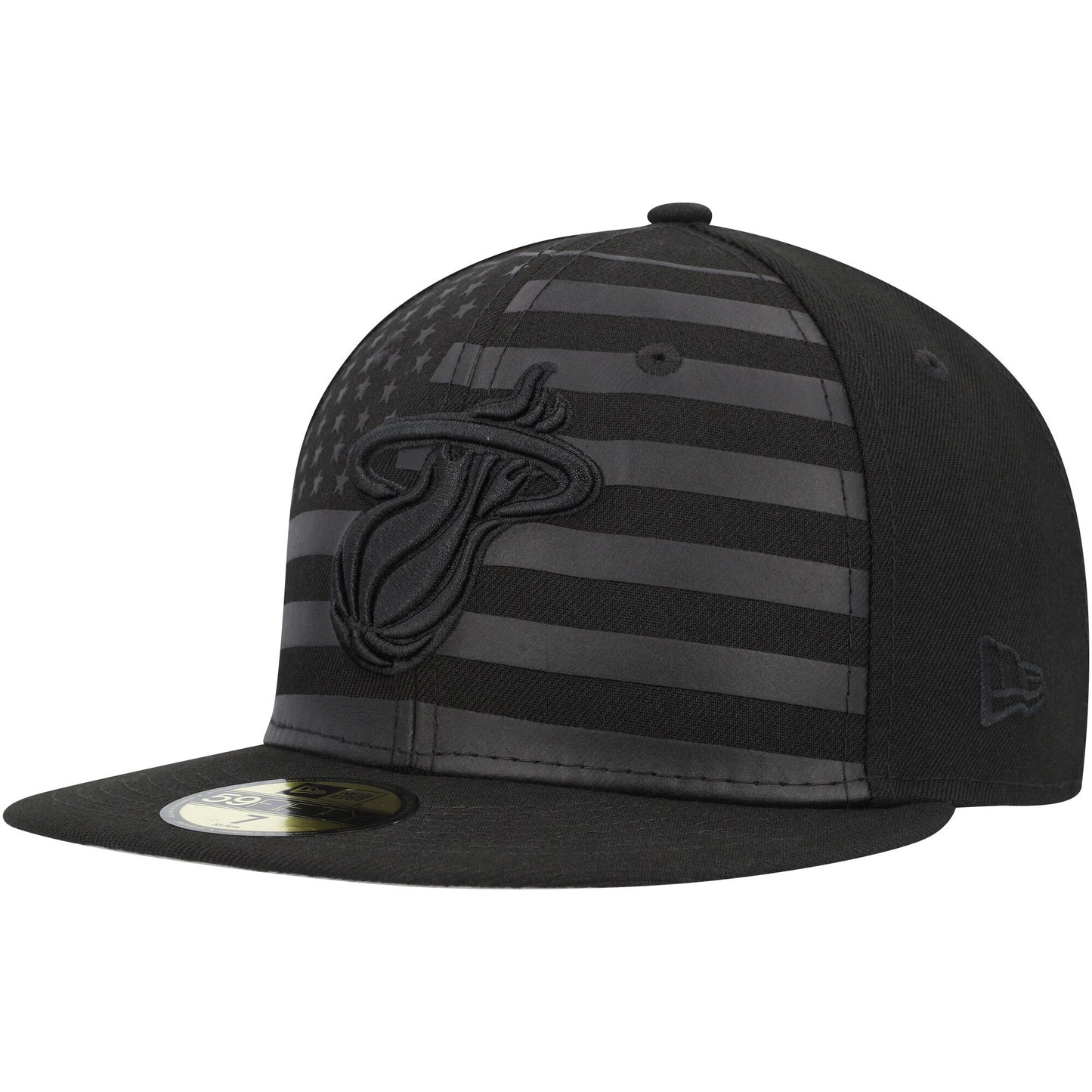 Miami Heat New Era Black on Black Tonal Flag 59FIFTY Fitted Hat