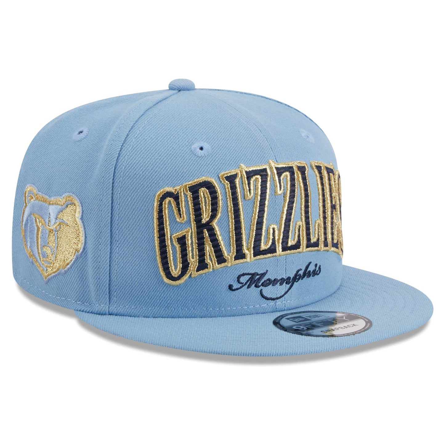 Memphis Grizzlies New Era Golden Tall Text 9FIFTY Snapback Hat - Light Blue