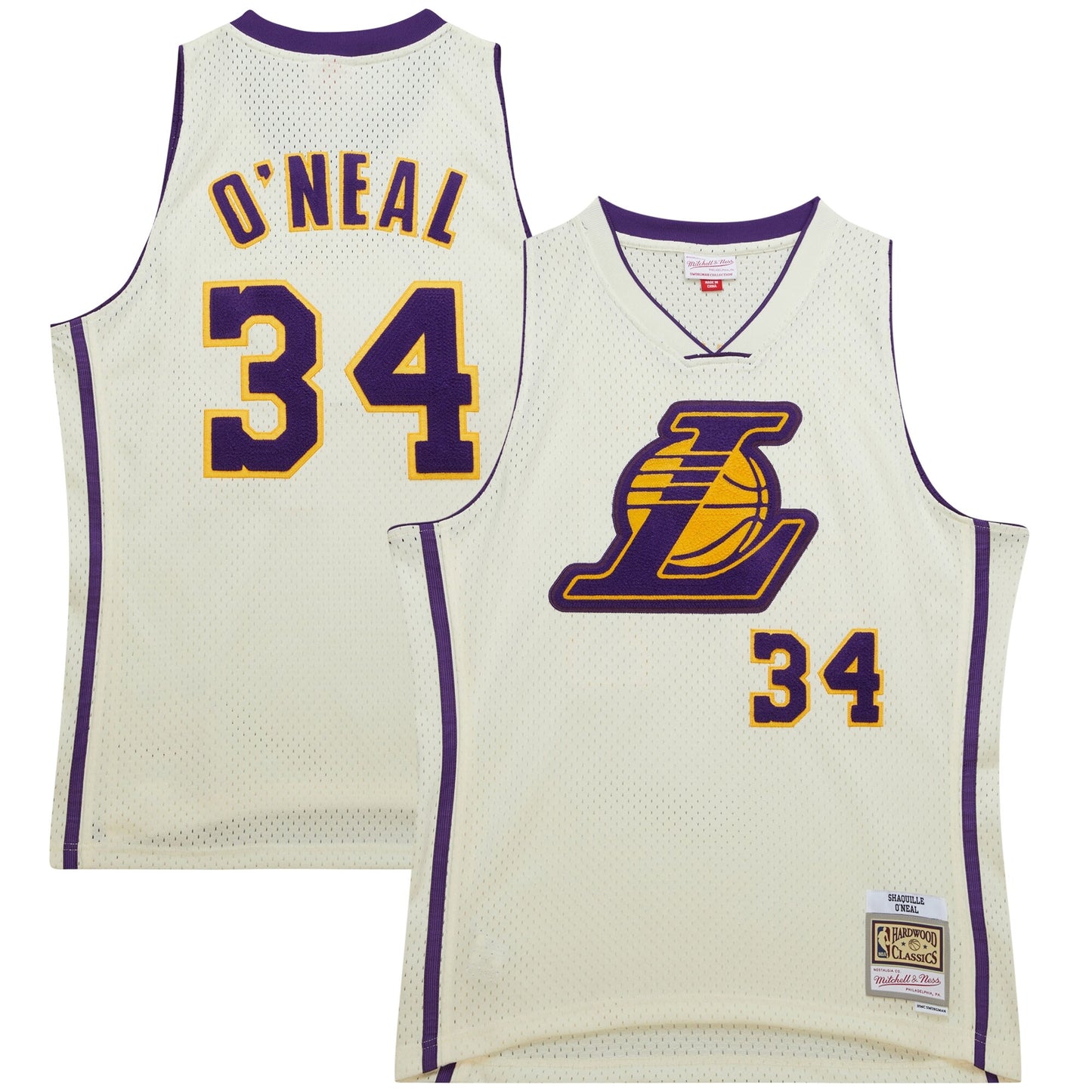 Shaquille O'Neal Los Angeles Lakers Mitchell & Ness Chainstitch Swingman Jersey - Cream